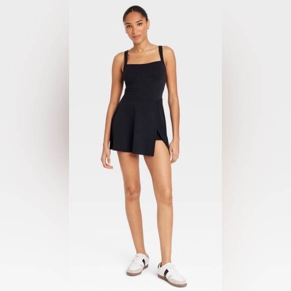 JoyLab Dresses & Skirts - Women's JoyLab Knit Squareneck Slit Active Dress Black